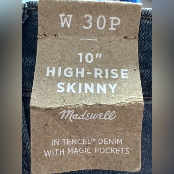 Madewell 10” High-Rise Skinny Denim Jeans Button Fly Front Size‎ W30P/26” inseam - Picture 2 of 11